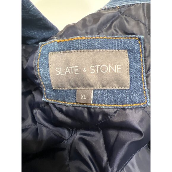 Slate & Stone Trucker Jacket Mens XLarge Distressed Denim Quilted Lined Buttons - Picture 4 of 10
